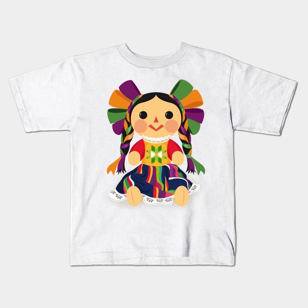 Mexican Doll, María. Mexican Otomi Doll. Traditional Mexican Rag Doll Kids T-Shirt by Akbaly